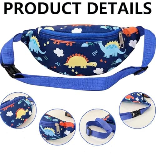 Dinosaur Bag,Kids Bumbags,Cartoon Lightweight Sling Bags,Running Bag,Children's Chest Bags,Dinosaur Fanny Pack Fabric Nylon Money Belt,for Toddler Girls Boys Running Hiking Travel Sports(Blue) — view 3