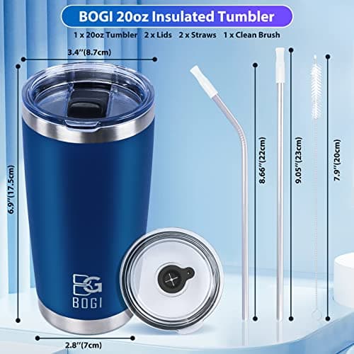BOGI Tumbler, 20 oz Insulated Tumbler with Straw and Lids,Leakproof Coffee Cup Travel Mug,Double Wall Vacuum Stainless Steel Tumbler Durable Thermal Cup Keep Cold and Hot Drinks Ideal Gifts | Nblue — view 2