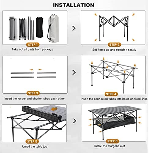 ROMIOR Foldable Camping Table, Alloy Steel Roll-up Picnic Table with Large Storage and Carrying Bag for Outdoor Picnic, Camping, BBQ, Party, Backyard, Beach (table/95x55x60cm) — view 5