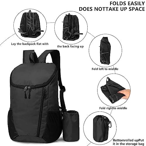 Yoolly Lightweight Foldable Backpack, Small Hiking Rucksack, Waterproof Packable Backpack for Men Women Kids, Durable Rucksack for Outdoor Sport Travelling Hiking Camping Biking Walking (Black) — view 5