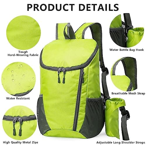 Yoolly Lightweight Foldable Backpack, Small Hiking Rucksack, Waterproof Packable Backpack for Men Women Kids, Durable Rucksack for Outdoor Sport Travelling Hiking Camping Biking Walking (Green) — view 3