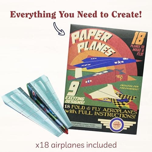 House of Marbles Paper Aeroplane Kit for Children, 18 FSC-Certified Fold-and-Fly Planes in 9 Designs with Instructions, Creative Paper Craft and Flying Activity, Travel Gift — view 2