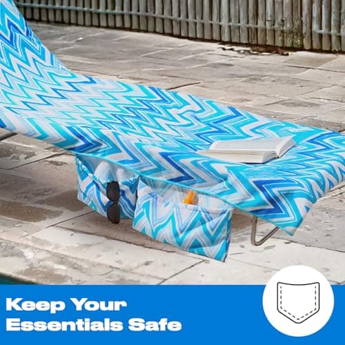 Brentfords Sun Lounger Towels Fitted Over Back of Bed, Zig Zag Swimming Pool Quick Dry Travel Large Beach Towel with Pockets for Loungers Summer Holiday Accessories, 215cm x 75cm — view 6