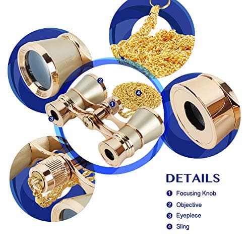 Aomekie Theatre Opera Glasses Binoculars 3X25 with Chain for Concerts Horse Racing Classical (Gold) — view 4