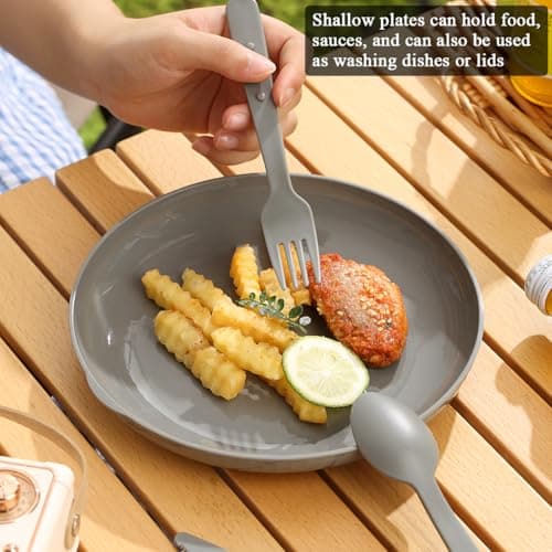 Berglander Camping Mess Set with Bowl, Plate, Cup, Spoon, Fork, Knife and Carry Bag, Camping Accessories Equipment for Travel, Picnic, Easy to Carry and Clean (Gray) — view 5
