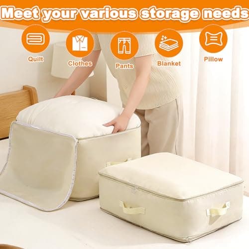 Ultra Space Saving Self Compression Organizer, Large Capacity Packing Organiser with Zips, 52*42*60cm Expandable Packing Cube Bag, Beige Storage Bags for Comforters, Clothes, Blankets, Duvets, Sweater — view 2