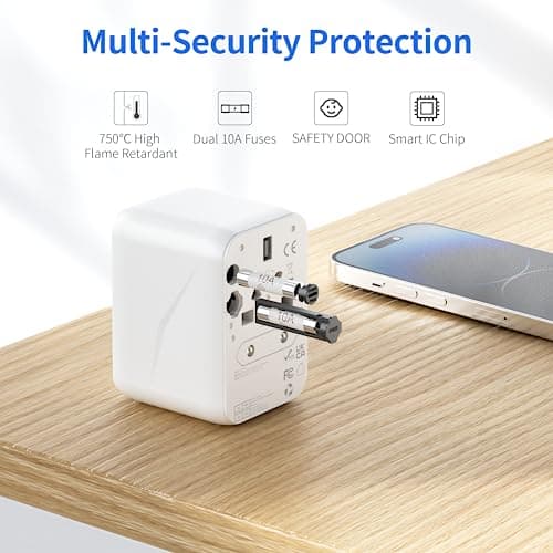 Universal Travel Adapter, Hotimy Worldwide Travel Plug with USB C & 2 USB A — view 5