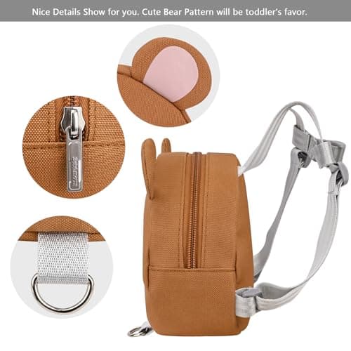 Bebamour Toddler Backpack with Reins, Animal Safety Harness Backpack for Boys & Girls, Mini Anti-Lost Walking Backpack with Detachable Leash for Travel, Nursery & Outdoor Use, Brown Bear — view 5