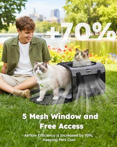 pecute Cat Carrier Large, Breathable Pet Carrier Bag, Dog Carrier XL, Grey — view 5