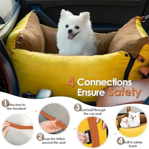 Dog Car Seat for Small & Medium Pet Under 15KG, Portable Travel Bed with Extendable Rest Area, Detachable and Washable Puppy Booster Car Carrier Seat with Storage Pockets and Safety Tether — view 4