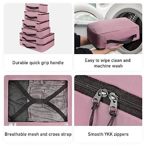 ECOHUB Packing Cubes Suitcase 7 PCS Travel Organiser Packing Bags Recycled PET Eco Friendly Travel Accessories Shoes Bags Travel Storage Bag Luggage Organiser Bags Travel Pouch(Pink) (ECO7001PK) — view 5