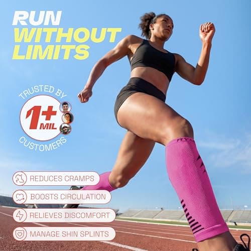 Rymora Calf Compression Sleeves for Men & Women (Ideal for Sports, Running, Shin Splints & More) (One Pair) (Hot Pink) (Large) [L] — view 2