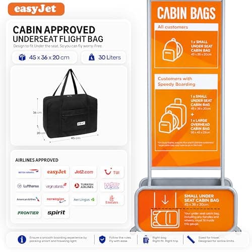Beach Stone EasyJet Cabin Bag 45x36x20 – 25L Lightweight Duffle Holdall for Travel, Gym & Overnight Use - Airline Approved Underseat Hand Luggage for Men and Women (Black) — view 2