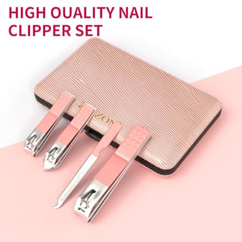 ZIZZON Travel Mini Manicure Set Nail Clipper Set 10 in 1 Stainless Steel Pedicure Care Grooming kit with Case Pink — view 2