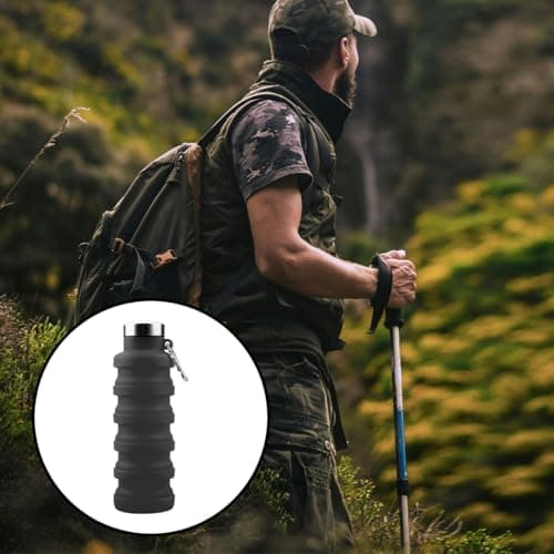 Hopzab 1 PCS Collapsible Water Bottle with Carabiner Silicone BPA Free Water Bottle Portable Outdoor Collapsible Accessories for Travel Gym Sports Hiking Climbing Camping Hiking (Grey) — view 4