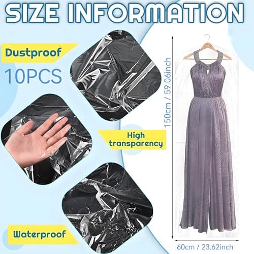 Plastic Clothes Covers, Clear Clothes Bags Hanging,Dress Bag,Garment Bags,Dust-proof Garment Protector Covers for Clothes Shirt Suit Jacket Suit Sweater (10pcs-60 * 150cm) — view 2