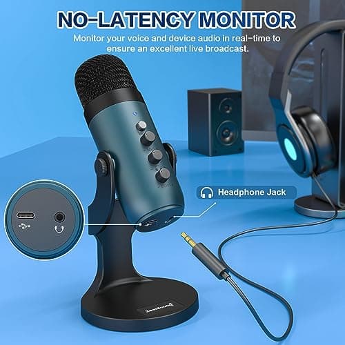 zealsound USB Microphone, Podcast Mic for PC, iPhone & Phones, k66 Teal — view 6
