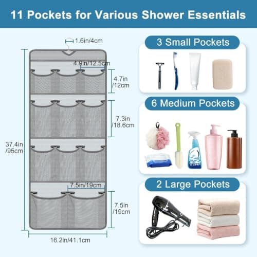 EEEKit Hanging Shower Organizer, 11 Pockets Quick Drying Mesh Shower Caddy, Portable Space Saving Bathroom Organizer to Hold Shampoo, Soap, Loofah — view 2