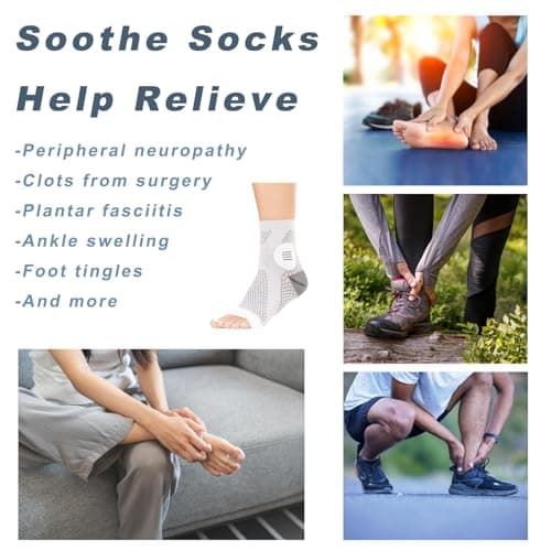 2 Pair Compression Socks, Functional Aid Socks for Neuropathy Pain Relief, Foot Pain Relief, and Improved Circulation, Ankle Compression Socks for Men Women, Grey (S/M) — view 6