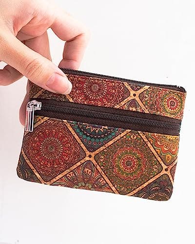 Boshiho Cork Coin Purse: Eco-Friendly Vegan Change Wallet Holder with Keyring Mini Zipper Pouch for Women (style #B) — view 6