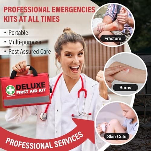 SuccorWare 380 Pieces Deluxe First Aid Kit Compact Trauma Medical Kits with Assorted Bandages, Instant Cold Pack, Emergency Blanket for Home, Travel, Office, Camping, Vehicle, Emergency Kits(Red) — view 3