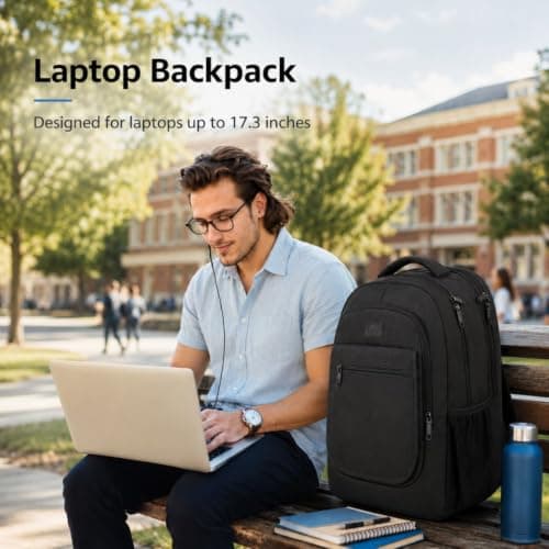 MATEIN Large Travel Backpack Fit 17.3 Inch Laptop School Rucksack, Black — view 3