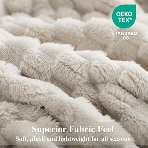 Tifschlaf Fleece Fluffy Throw Blanket - Beige Single Bed Throw for Sofa, Soft & Cosy Blanket for Couch, Cream 130x150cm — view 4
