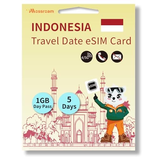 Indonesia Travel eSIM – 1 GB 5G/4G LTE Data, 5 Days – Instant Activation, No Roaming Charges – Prepaid Plan for Tourists and Business Travelers