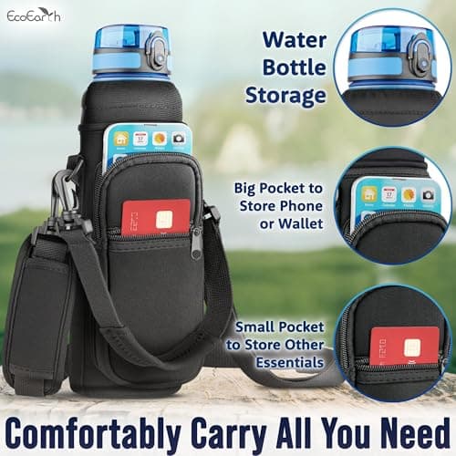 EcoEarth - Water Bottle Holder with Strap - Water Bottle Carrier Bag for Hiking - Crossbody Hydration Pouch with Phone Holder — view 4