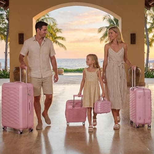 H.yeed 4-Piece Luggage Set Lightweight ABS Hard Shell Suitcase Set with TSA Lock and Spinner Wheels Travel Suitcase Set Includes 12" 20" 24" 28" (Pink, 4 pc Set) — view 3