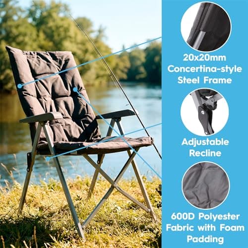 Harbour Housewares Reclining Camping Chair – Black - Pack of 2 Padded Foldable Outdoor Chair, Adjustable Backrest, Steel Frame, Portable with Carry Bag, Garden, Festival & Beach High Back Seating — view 5