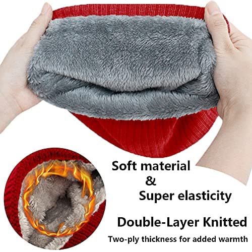 ehsbuy Fleece Neck Warmer Thermal Snoods Unisex Thick Winter Cold Weather Knitted Circle Scarf for Cycling Motocycle Sports (Red) — view 4