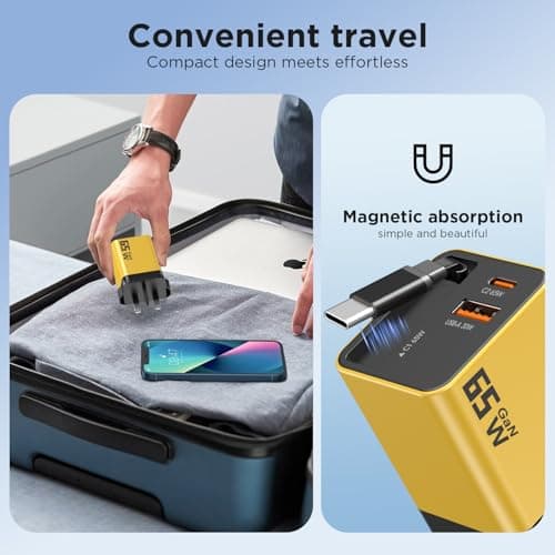 65W USB C Charger, GaN Fast Charging Plug with Retractable USB C Cable 0.7m, 2 USB C + USB A Ports, Compatible with MacBook Pro Air, iPhone 17 16 15 Pro Max, iPad, Samsung Galaxy S25 Ultra S24 — view 5