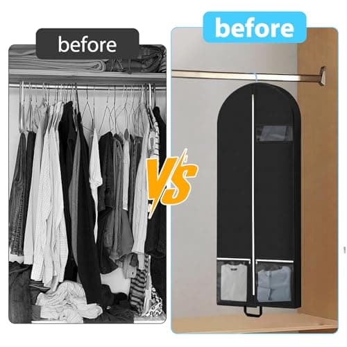 Fourindo 2 Pack 54 Inch Garment Bags, Heavy Duty Nonwoven Suit Bags with Handles and PVC Window for Travel & Storage, Hanging Clothes Cover for Suits, Dresses, Coats (Black, 137x60x10cm) — view 5