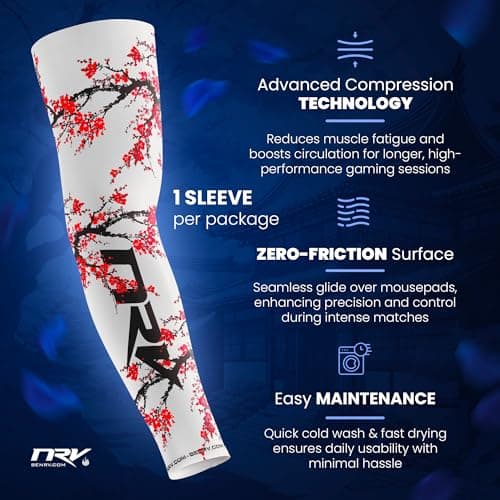 NRV Gaming Compression Sleeve (Sakura Edition) – Enhanced eSports Performance with Japanese Style – Developed by Pros – Durable, Breathable, and Frictionless, red, XL — view 2