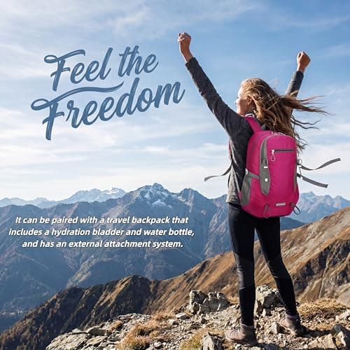 ROSSRORE 40L Hiking Backpack, Lightweight Water Resistant Travel Backpack with Rain Cover, Breathable Multi-Compartment Rucksack for Men Women Outdoor Camping Trekking Cycling 0.93 lb RED — view 3