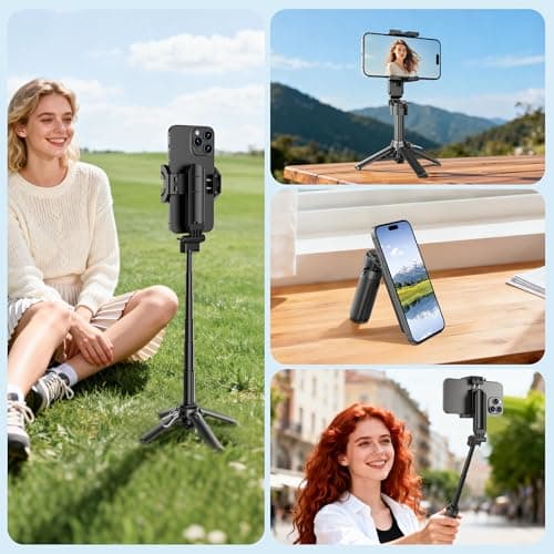 Magnetic Tripod for iPhone, 14.5" Mini Selfie Stick with Remote for MagSafe, Portable Pocket Size Selfie Stick with Metal Ring, Small/Compact Cell Phone Stand for Recording, Travel and Vlogging-Black — view 6