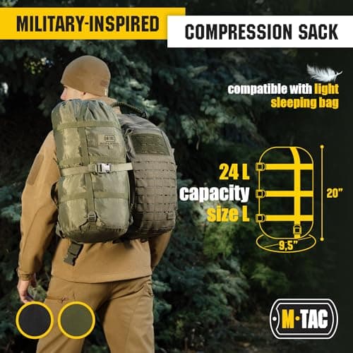M-Tac Sleeping Bag Compression Stuff Sack Military Water Resistant Compression Bag Lightweight Nylon Compression Sack for Travel, Camping, Hiking, Outdoor (Olive, XL - 40 liters) — view 5