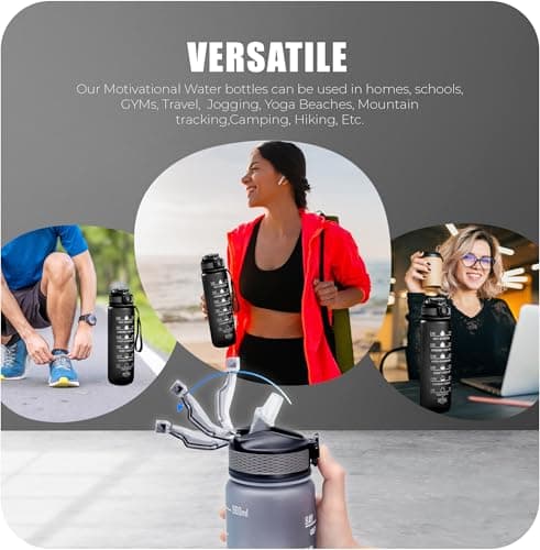 Roe Tenpo Sports Water Bottle with Straw and Time Marking, and 32OZ Capacity - Motivational and Eco-Friendly BPA-Free Bottle for Running, Gym, Yoga, Outdoors, and Camping (Style-1, Black) — view 5