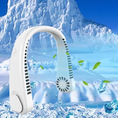 Portable Neck Fan Hands-Free Bladeless USB Rechargeable Hanging Wireless with 3 Speeds Personal Cooling Fan for Women Travel Outdoor White — view 3