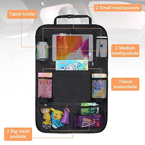 URAQT Car Organiser Car Seat Organiser, Car Back Seat Organizer for Kids, Kick Mats Back Seat Protector with 10 Inch Touch Screen Tablet Holder, 8 Pockets, Kids Toy Storage, Black (2 pc) — view 3