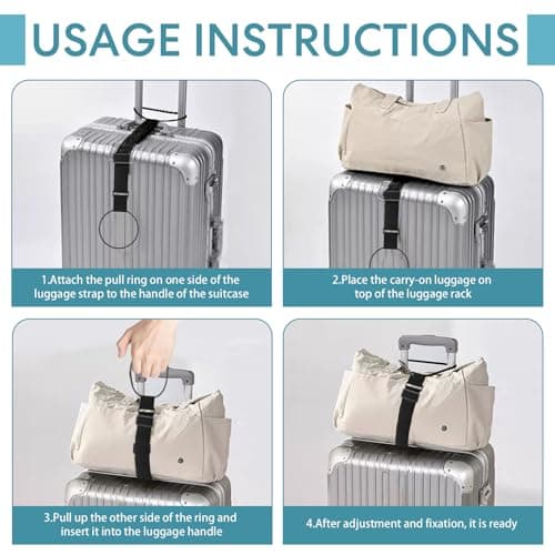 1PCS Luggage Straps for Suitcases, Adjustable Suitcase Straps Bag Bungee, Elastic Luggage Connector Straps for Attaching Extra Bags Handbag Backpack to Suitcase Handle, Airport Travel Essentials — view 4