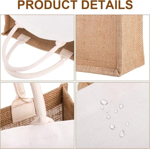 SOUJOY 6 Large Pack Burlap Tote Bags, 37×25cm Reusable Jute Gift Totes with Handles, Water Resistant Beach Bag, Canvas Grocery Shopping Totes for Bridesmaid, DIY, Wedding, Valentine's Day — view 3
