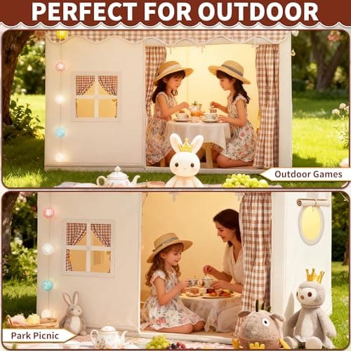 FREEAMG Kids Play Tent with Multi-Coloured Ball Lights & Storage Bag Khaki — view 5
