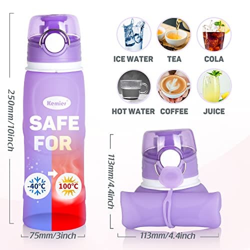 Kemier Collapsible Water Bottle - Drinks Bottle Silicone Foldable Water Bottle for Travel Gym Hiking BPA Free Portable Leakproof Sports Water Bottle with Carabiner 750ML 26OZ — view 5