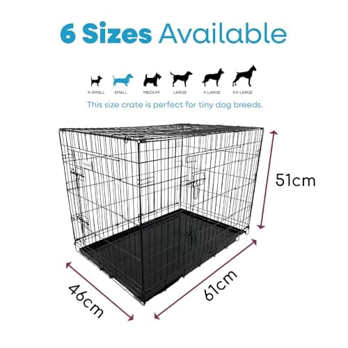 HugglePets Blue Metal Dog Puppy Cage Foldable Small 61cm Dual Door with Locks, Car Home and Travel Crate — view 4