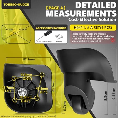 Luggage Wheels Replacement for Suitcase, Replacement Wheel for Suitcase Repair, 360° Rotating Luggage Spinner Wheel with 4 Mounting Holes H041 (H041-L-4) — view 2