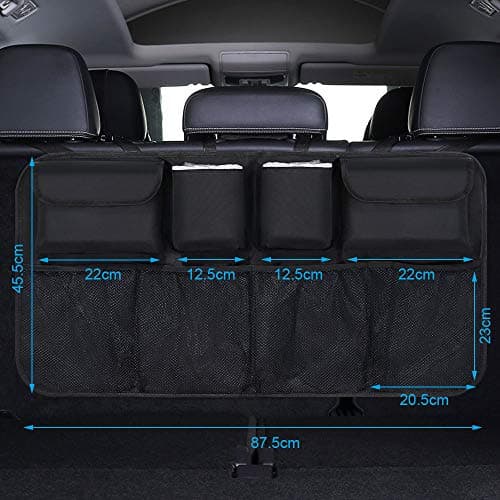 URAQT Car Boot Organiser Waterproof Kick Mats Car Organiser Seat Back Protectors, Multi-Pocket Children's Travel Storage, Durable Foldable Cargo Net Storage for Car Backseat Cover — view 3