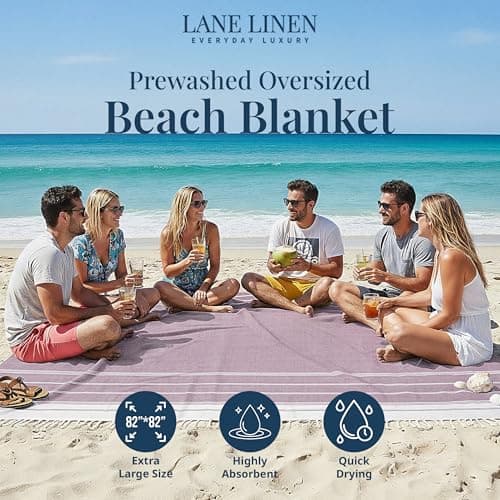 LANE LINEN Extra Large Turkish Cotton Beach Towel Blanket – Jumbo Sand-Free Quick Dry Travel Blanket – Oversized 208x208 cm Towel for Camping, Beach & Picnic - Regal Orchid — view 2