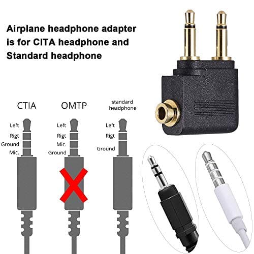 Airplane Headphone/Earphone Socket Adaptor - Gold Plated 3.5mm Mono Jack Plugs to 3.5mm Stereo Jack Socket - Compatible with Sony, Bose, Beats, Apple, JVC, Sennheiser, Panasonic, Betron and more — view 6